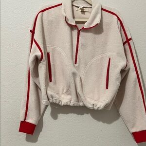 Women's Cream and Red Half-Zip Sweater